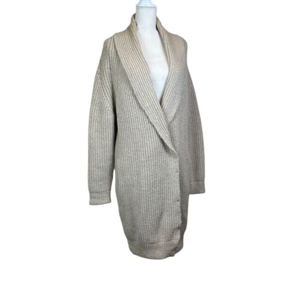 3.1 Phillip Lim 100% Merino Wool Long Cardigan Zip Side Lapel Beige Size Medium - Picture 1 of 14
